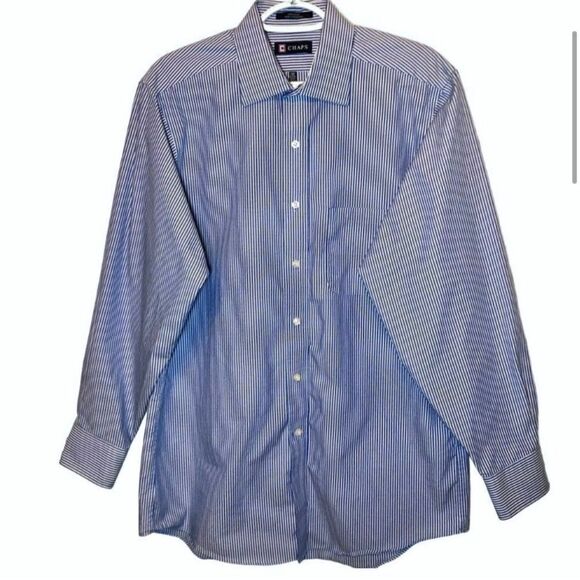 Chaps by Ralph Lauren Striped Easy Care Poplin Dress Shirt in Blue/White Men’s M - Picture 3 of 8